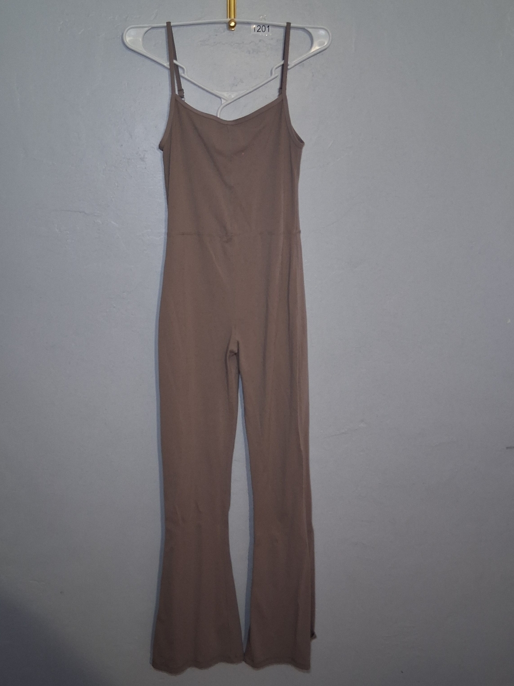 Fashion Nova Taupe Spaghetti-Strap Flared Jumpsuit